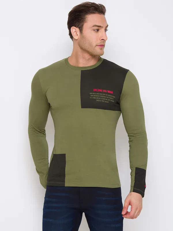 Being Human Clothing Men Regular Fit Crew Neck T-Shirts-Olive