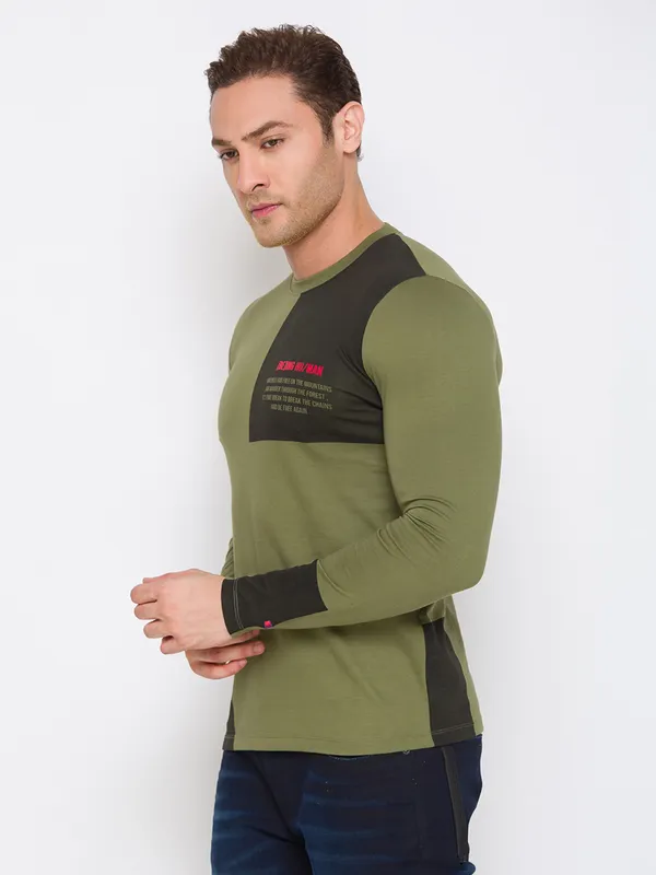 Being Human Clothing Men Regular Fit Crew Neck T-Shirts-Olive