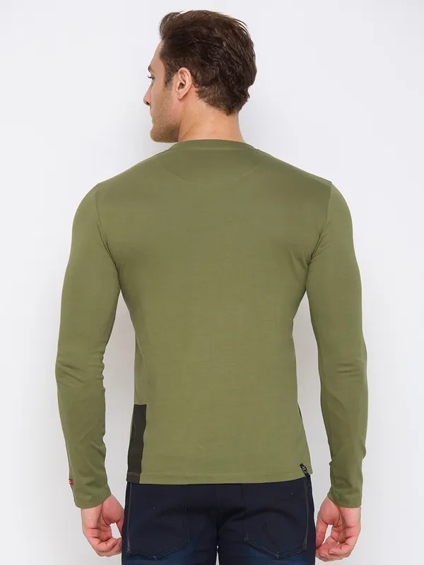 Being Human Clothing Men Regular Fit Crew Neck T-Shirts-Olive