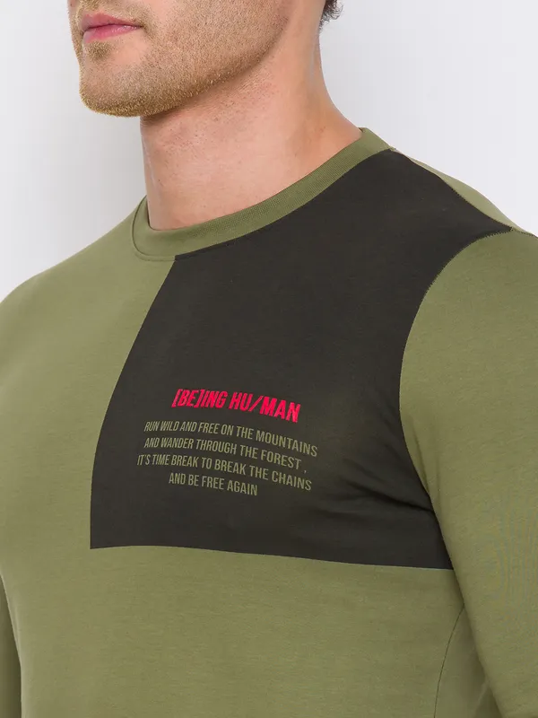 Being Human Clothing Men Regular Fit Crew Neck T-Shirts-Olive