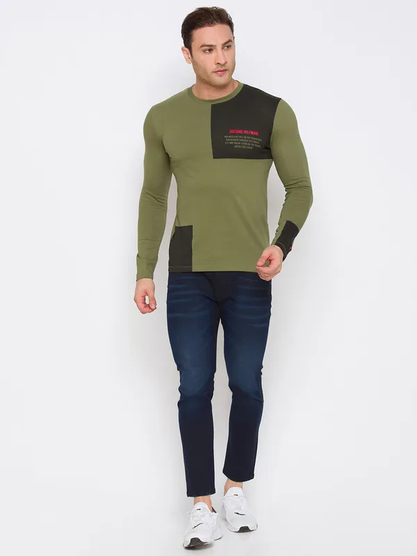 Being Human Clothing Men Regular Fit Crew Neck T-Shirts-Olive