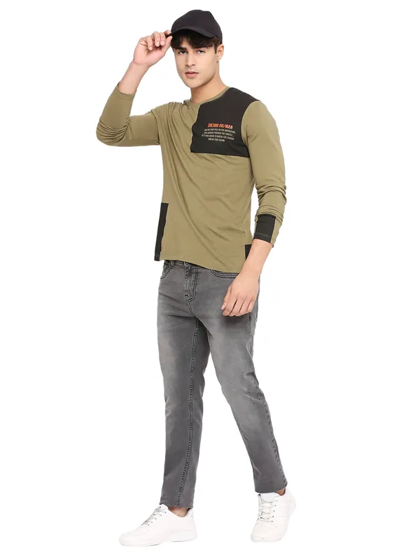 Being Human Clothing Men Regular Fit Crew Neck T-Shirts-Olive