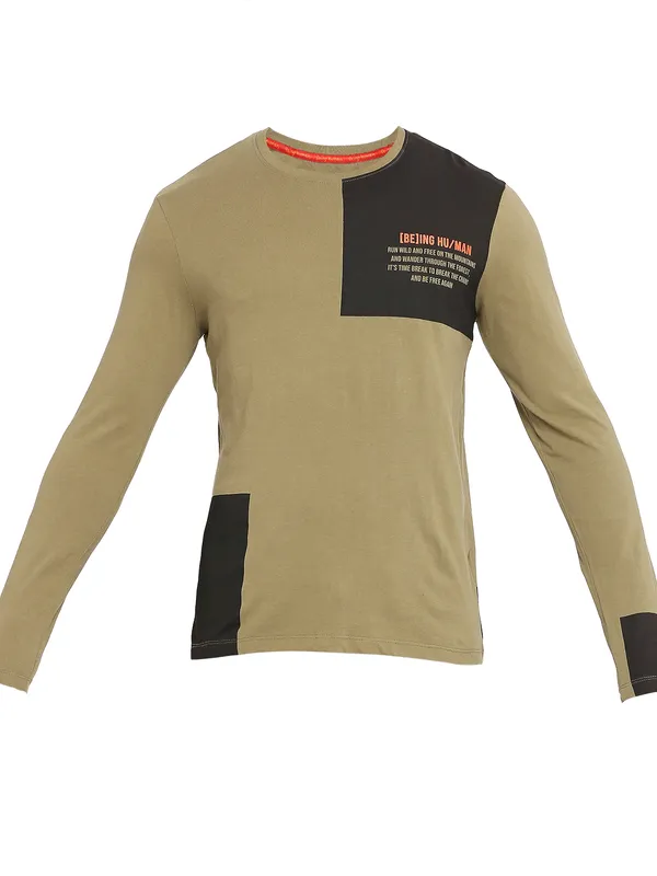 Being Human Clothing Men Regular Fit Crew Neck T-Shirts-Olive