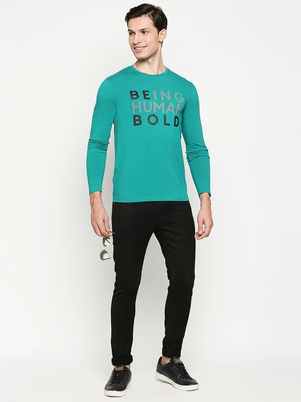 Being Human Regular Fit Men Crew Neck T-Shirts-Green