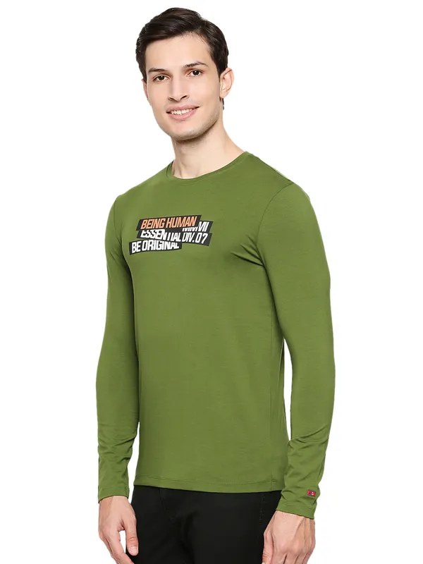 Being Human Regular Fit Men Crew Neck T-Shirts-Cactus Green