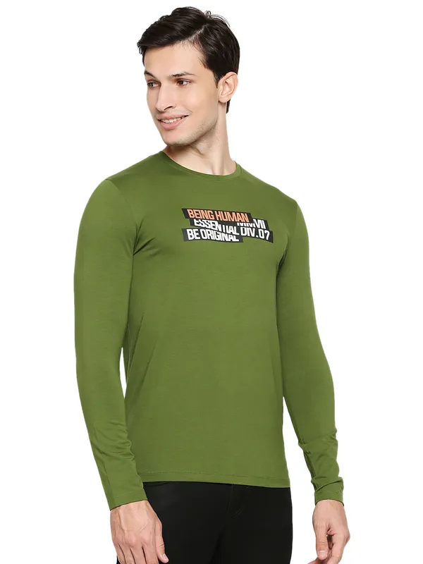 Being Human Regular Fit Men Crew Neck T-Shirts-Cactus Green