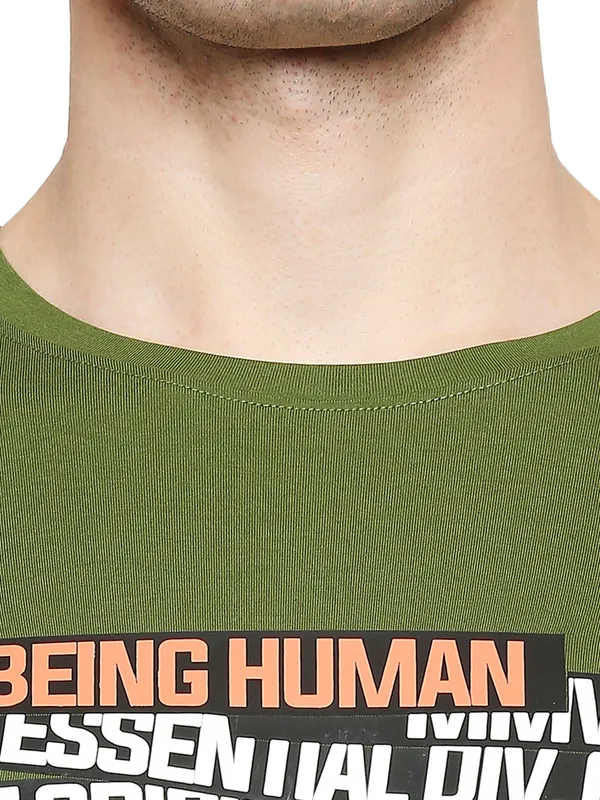 Being Human Regular Fit Men Crew Neck T-Shirts-Cactus Green
