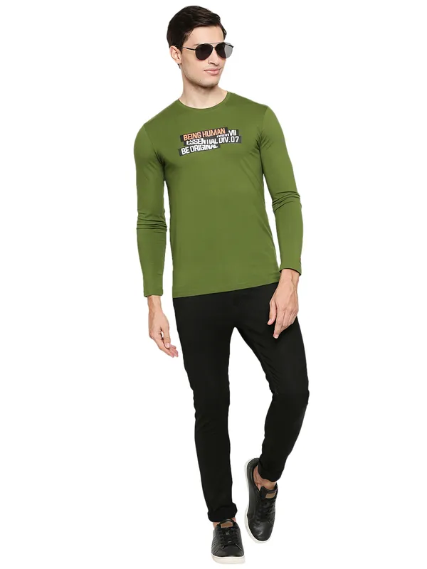 Being Human Regular Fit Men Crew Neck T-Shirts-Cactus Green