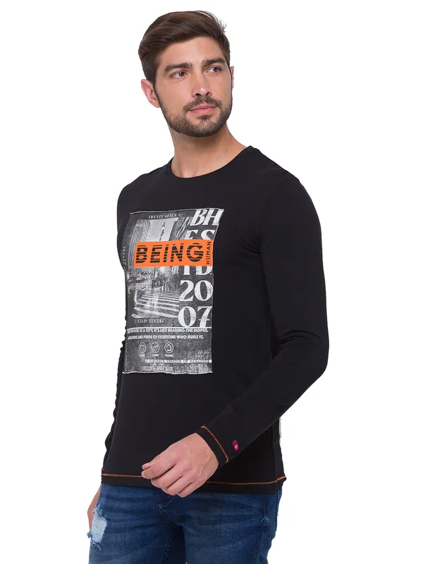 Being Human Regular Fit Men Crew Neck T-Shirts-Black