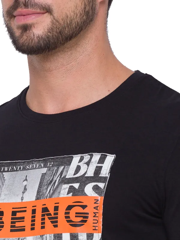 Being Human Regular Fit Men Crew Neck T-Shirts-Black