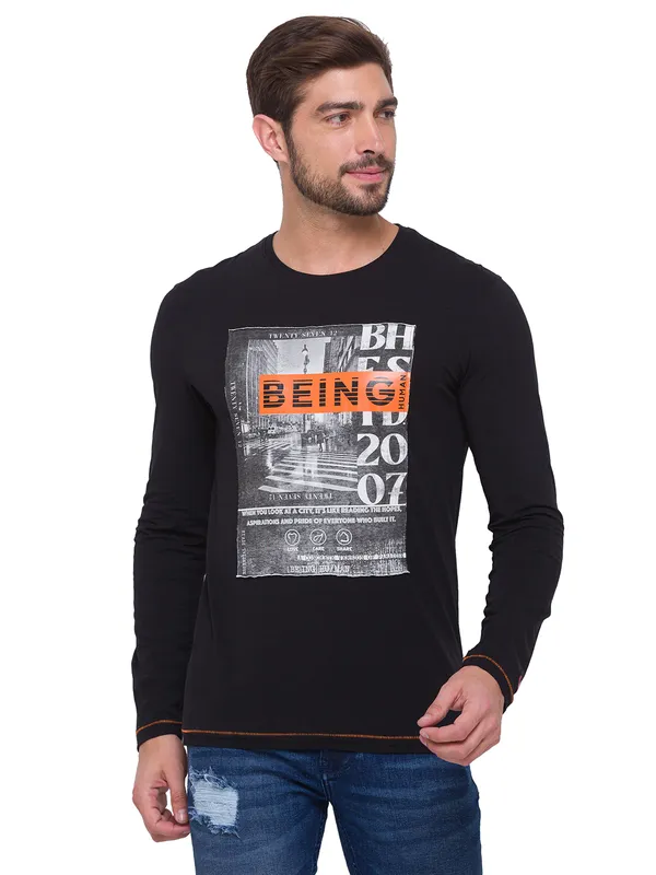 Being Human Regular Fit Men Crew Neck T-Shirts-Black