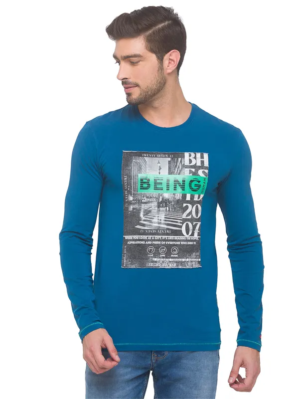 Being Human Regular Fit Men Crew Neck T-Shirts-Marine Blue