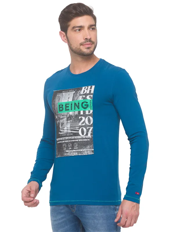 Being Human Regular Fit Men Crew Neck T-Shirts-Marine Blue