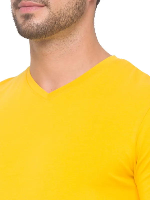 Being Human Regular Fit Men V-Neck T-Shirts-Yellow