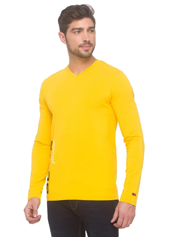 Being Human Regular Fit Men V-Neck T-Shirts-Yellow