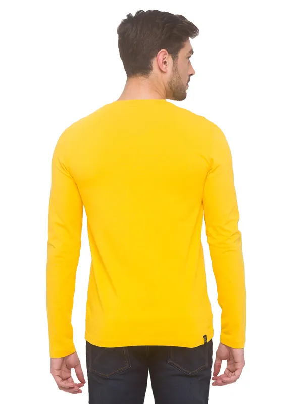 Being Human Regular Fit Men V-Neck T-Shirts-Yellow