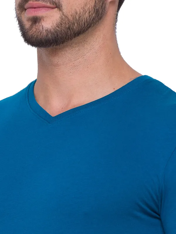 Being Human Regular Fit Men V-Neck T-Shirts-Marine Blue