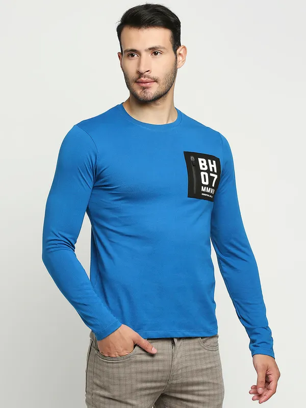 Being Human Regular Fit Men Crew Neck T-Shirts-Marine Blue