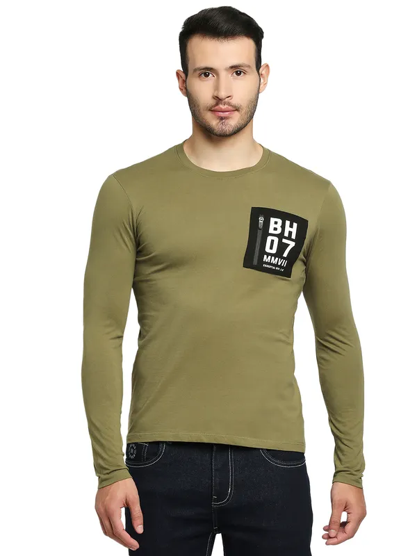 Being Human Regular Fit Men Crew Neck T-Shirts-Olive