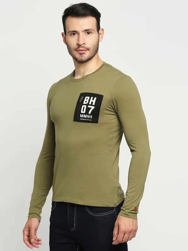 Being Human Regular Fit Men Crew Neck T-Shirts-Olive