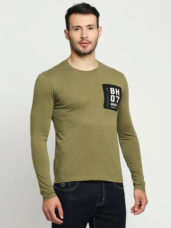 Being Human Regular Fit Men Crew Neck T-Shirts-Olive