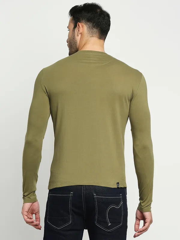 Being Human Regular Fit Men Crew Neck T-Shirts-Olive