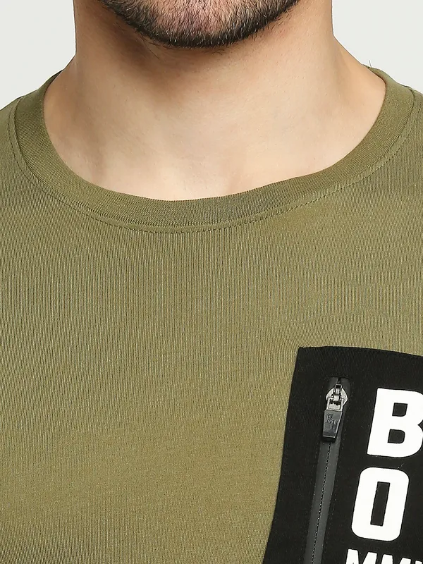 Being Human Regular Fit Men Crew Neck T-Shirts-Olive