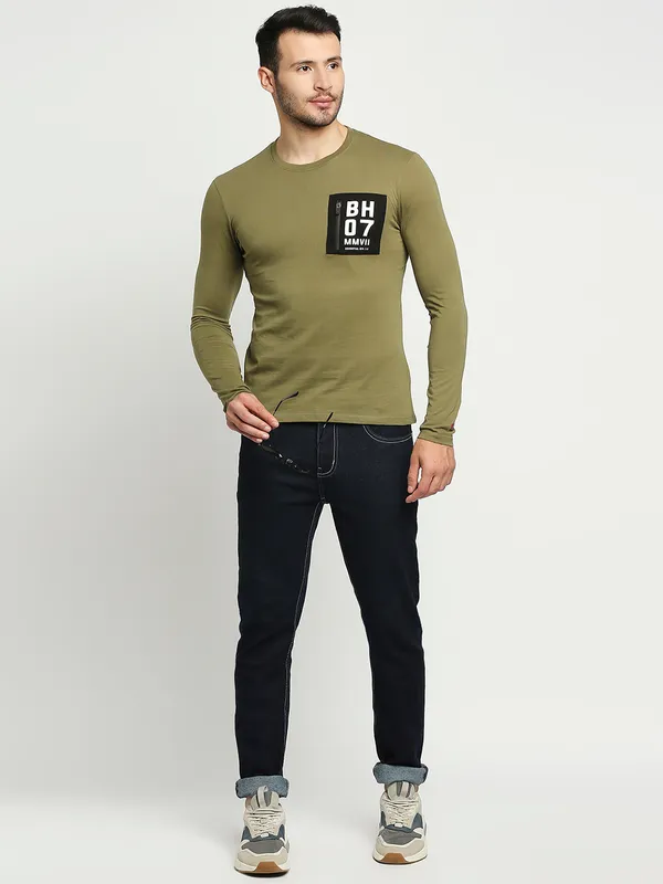 Being Human Regular Fit Men Crew Neck T-Shirts-Olive