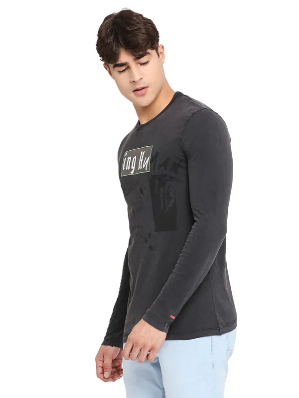 Being Human Clothing Men Slim Fit Crew Neck T-Shirts-Charcoal