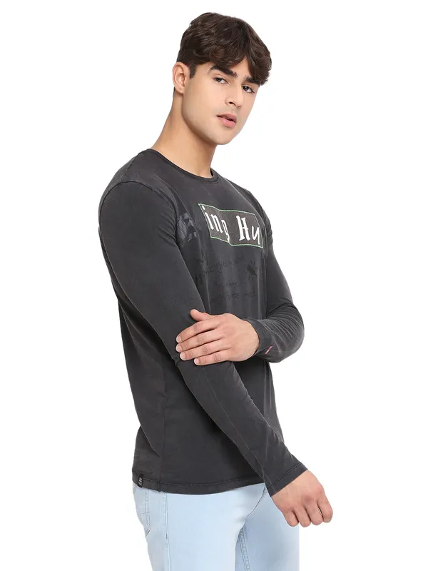 Being Human Clothing Men Slim Fit Crew Neck T-Shirts-Charcoal