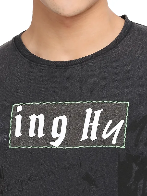 Being Human Clothing Men Slim Fit Crew Neck T-Shirts-Charcoal