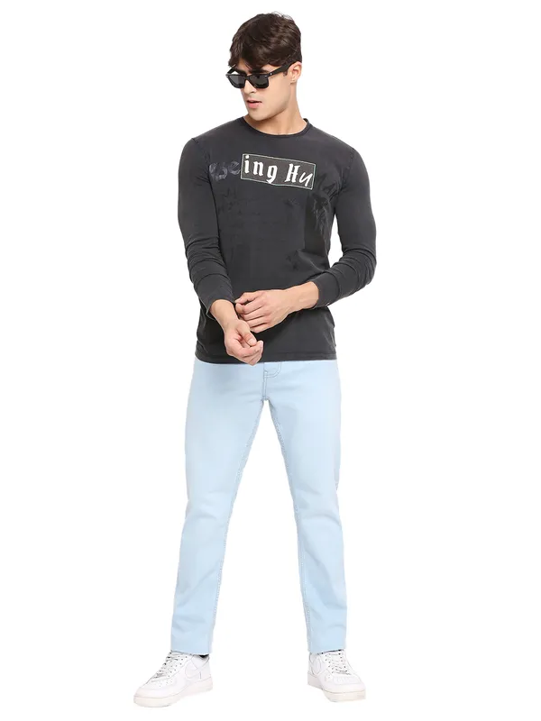 Being Human Clothing Men Slim Fit Crew Neck T-Shirts-Charcoal