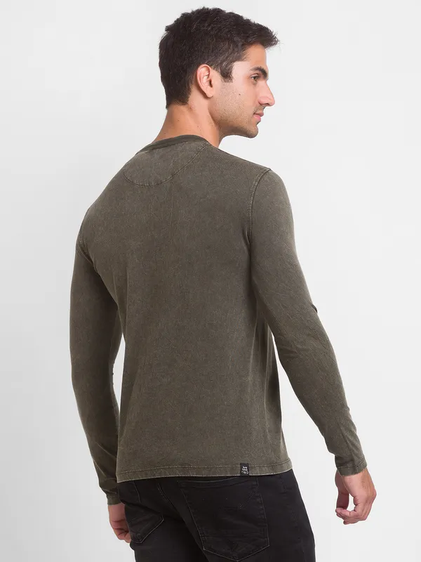 Being Human Clothing Men Slim Fit Crew Neck T-Shirts-Dark Olive