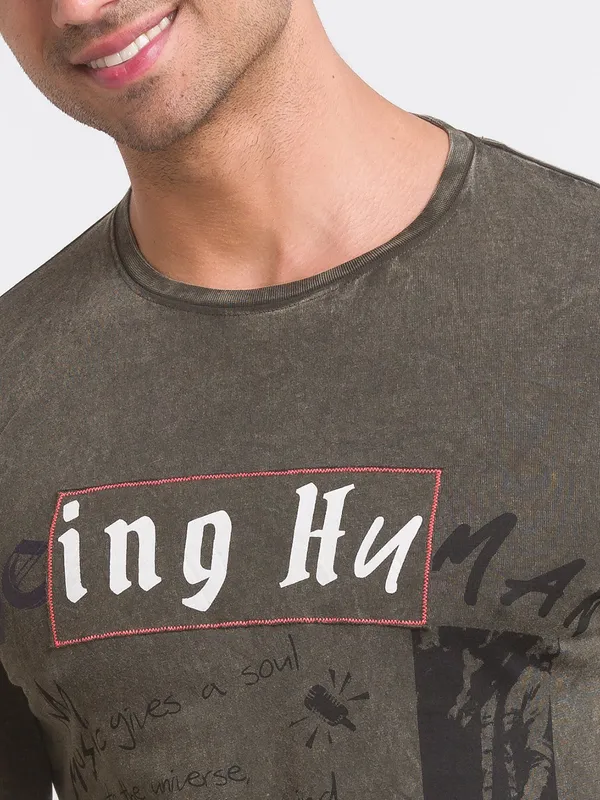 Being Human Clothing Men Slim Fit Crew Neck T-Shirts-Dark Olive