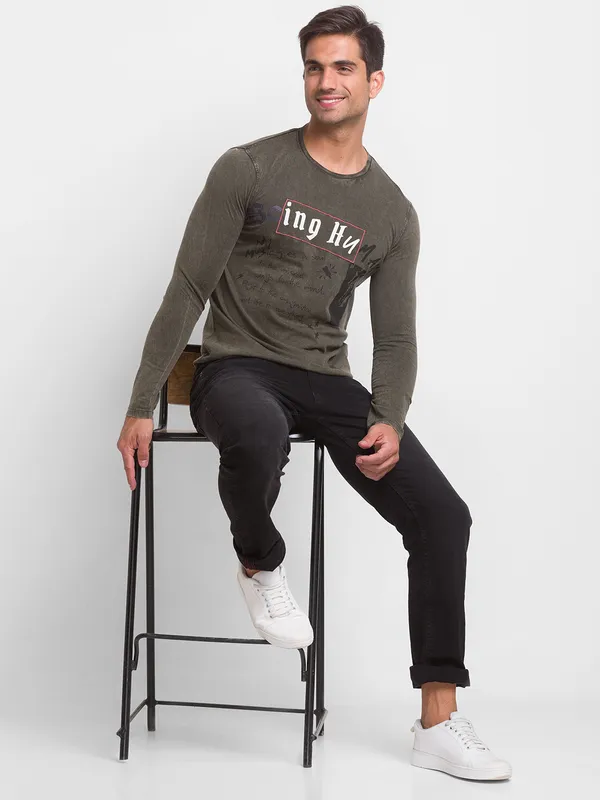 Being Human Clothing Men Slim Fit Crew Neck T-Shirts-Dark Olive