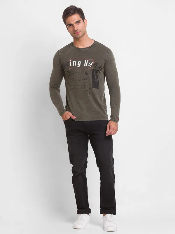 Being Human Clothing Men Slim Fit Crew Neck T-Shirts-Dark Olive