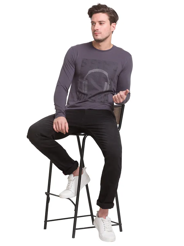 Being Human Clothing Men Regular Fit Crew Neck T-Shirts-Charcoal