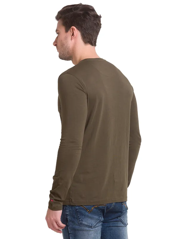 Being Human Slim Fit Men Crew Neck T-Shirts-Dark Olive