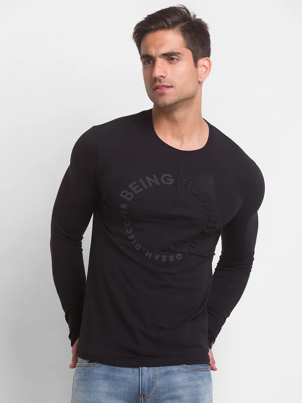 Being Human Slim Fit Men Crew Neck T-Shirts-Black