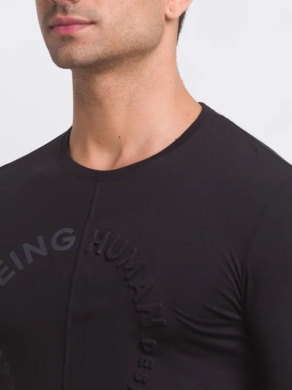 Being Human Slim Fit Men Crew Neck T-Shirts-Black