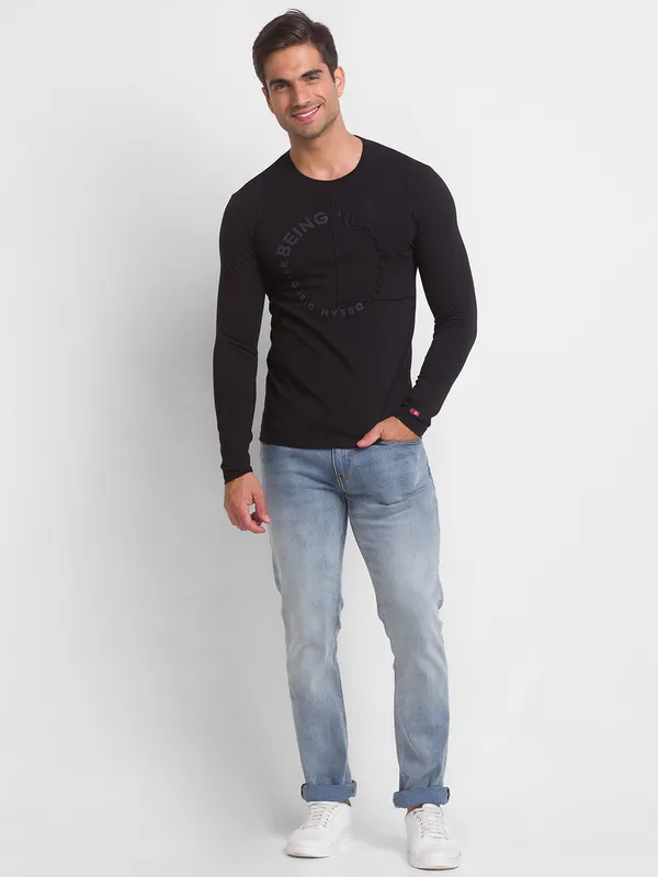 Being Human Slim Fit Men Crew Neck T-Shirts-Black