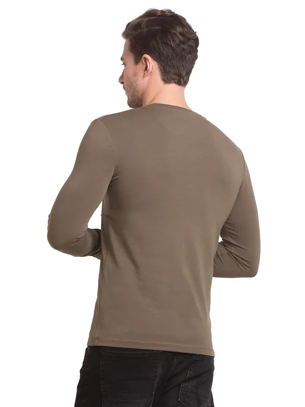 Being Human Slim Fit Men Crew Neck T-Shirts-Dark Olive