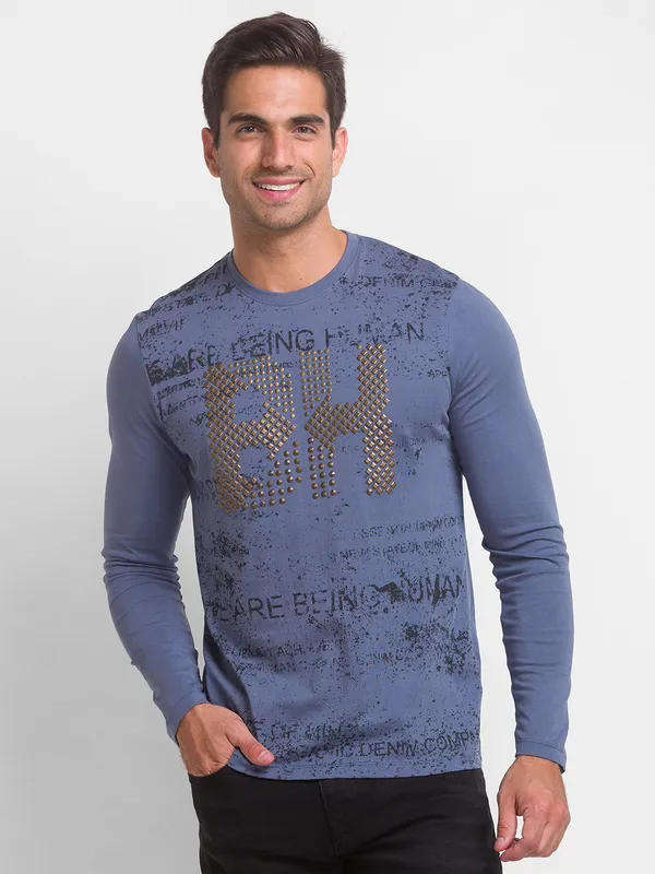 Being Human Regular Fit Men Crew Neck T-Shirts-Blue