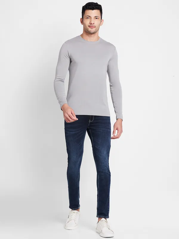 Being Human Clothing Men Regular Fit Crew Neck T-Shirts-Grey
