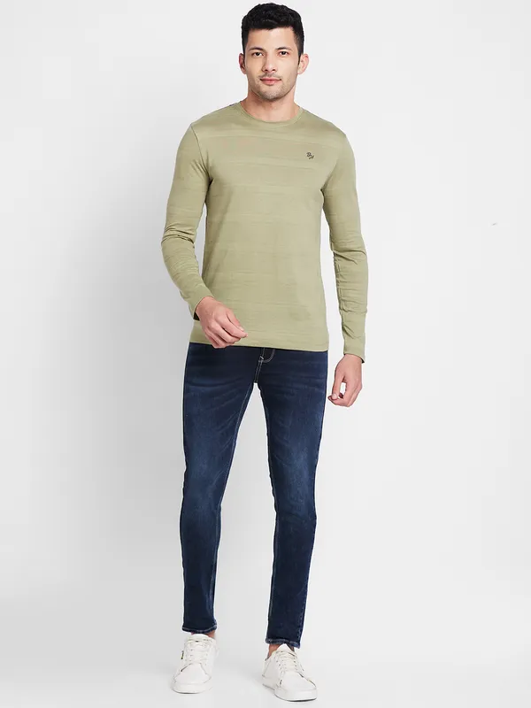 Being Human Clothing Men Regular Fit Crew Neck T-Shirts-Olive