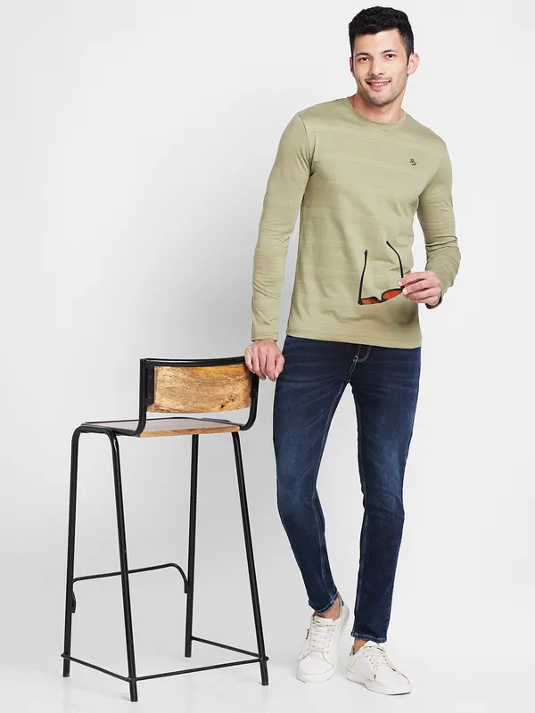 Being Human Clothing Men Regular Fit Crew Neck T-Shirts-Olive