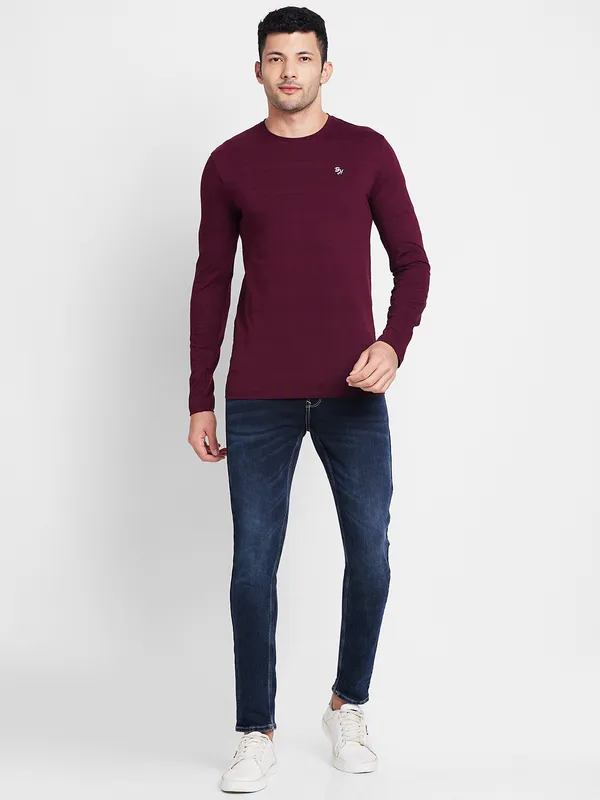 Being Human Clothing Men Regular Fit Crew Neck T-Shirts-Wine