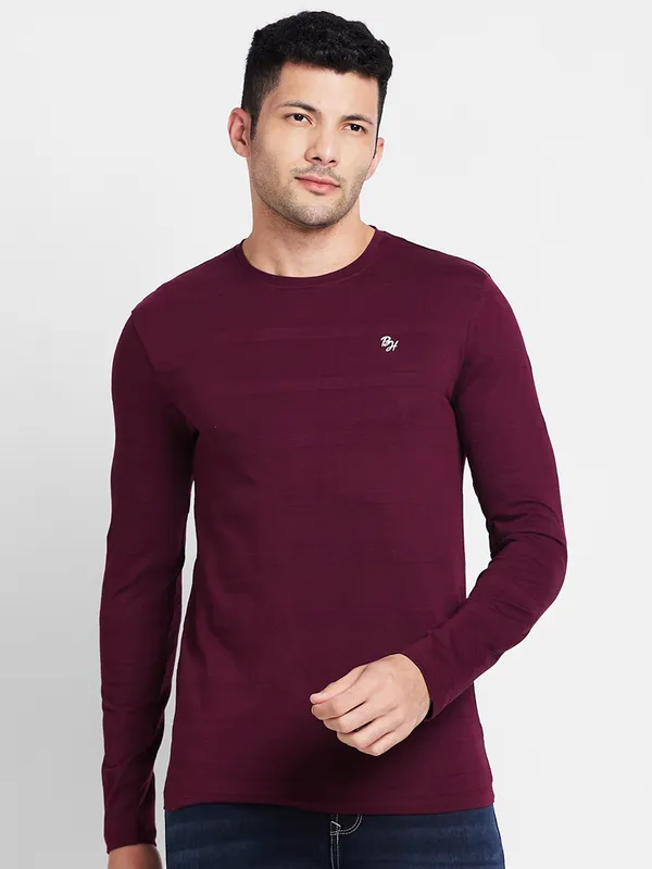 Being Human Clothing Men Regular Fit Crew Neck T-Shirts-Wine