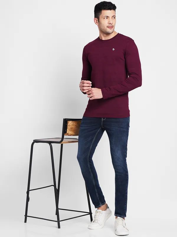 Being Human Clothing Men Regular Fit Crew Neck T-Shirts-Wine