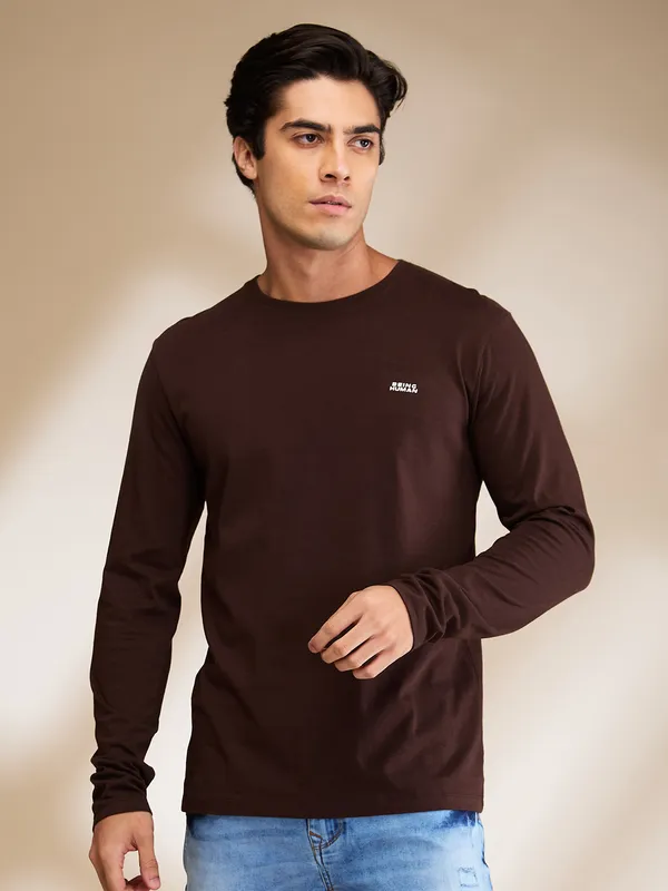 Being Human Clothing Mens-Top Crew Neck Coffee